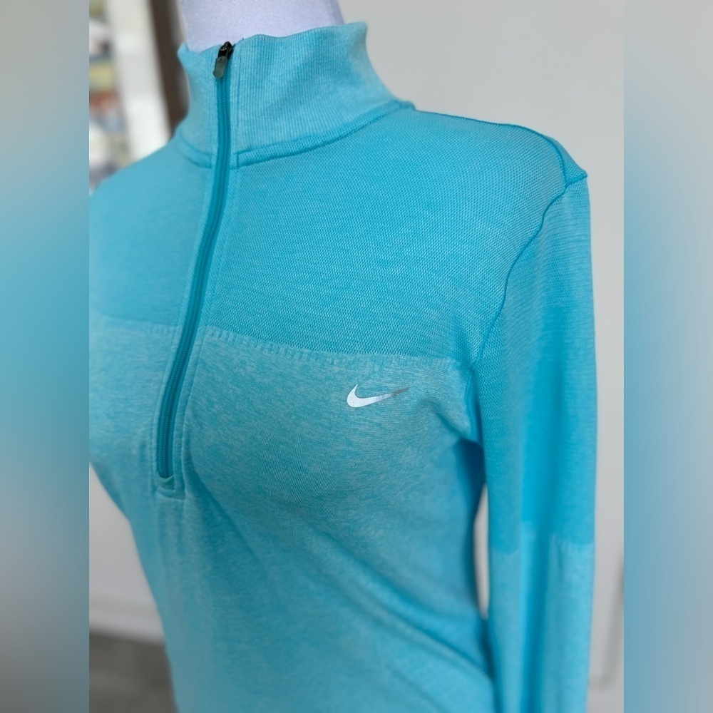 Nike Dri Fit Running 1/4 Zip Long Sleeve Activewear M Teal Blue - Picture 5 of 11
